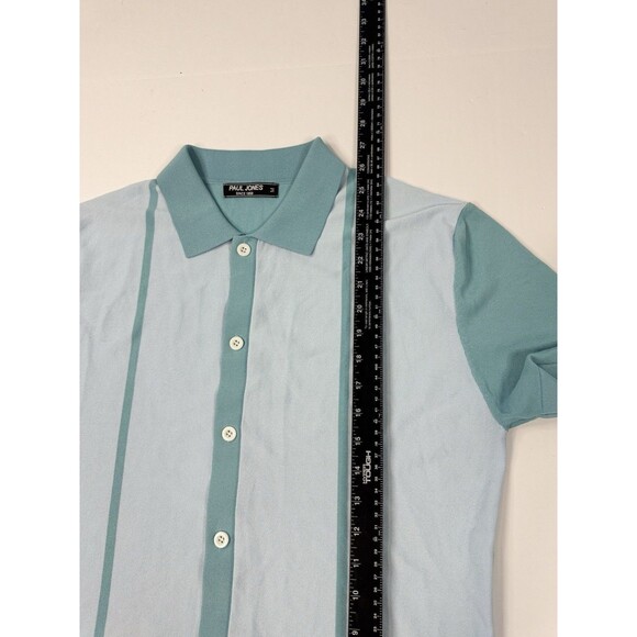 PJ Paul Jones Button Polo Bowling Shirt Striped Retro Short Sleeve Knit Size M - Picture 6 of 6